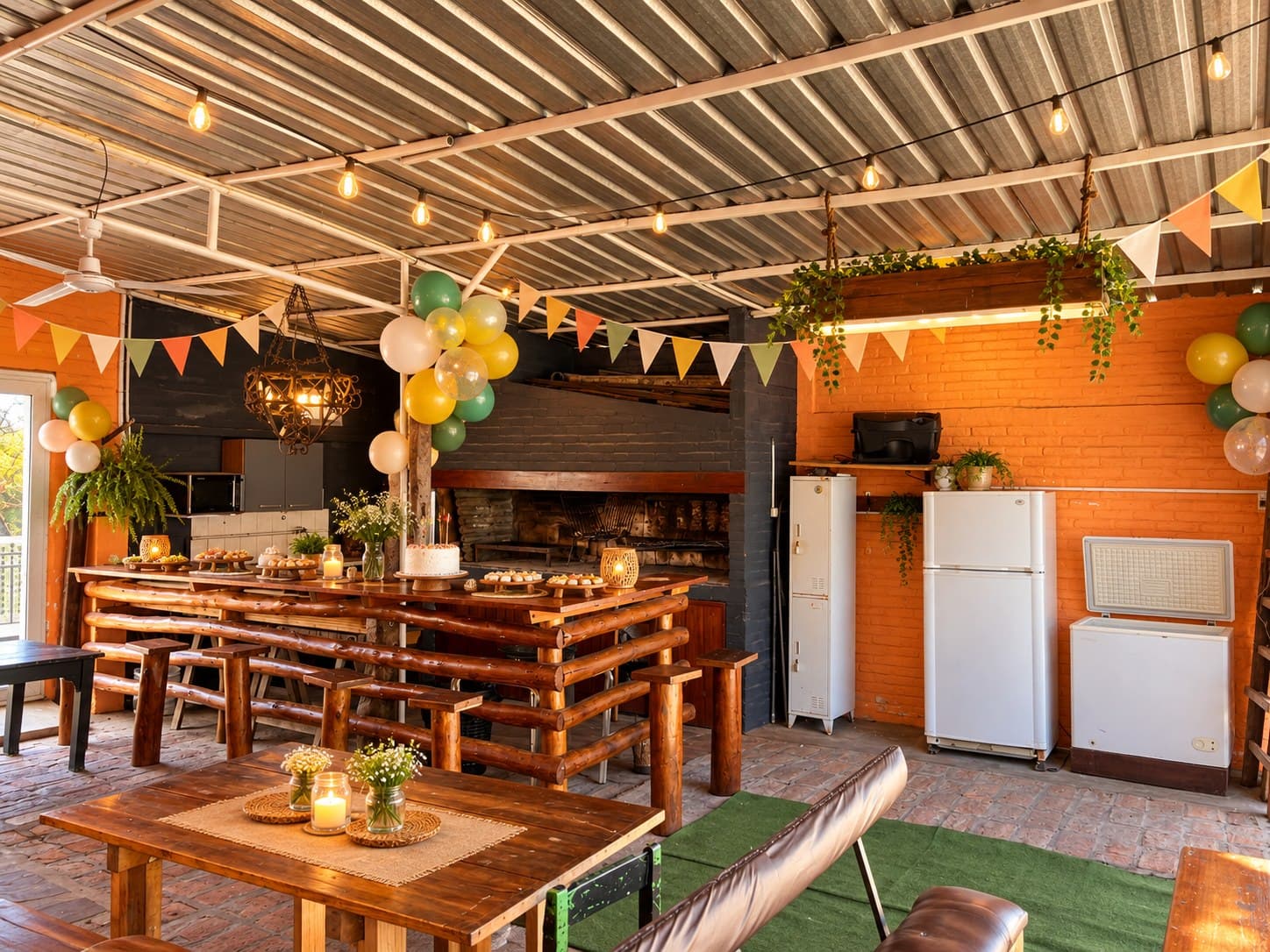 Salón de Civitate decorado con globos y una mesa preparada para un cumpleaños